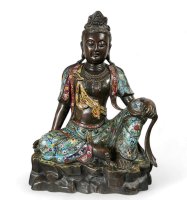 Guanyin Statue Cloisonne Bronze Bodhisattva China