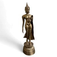 Walking Buddha Figur Bronze aus Thailand 34cm groß