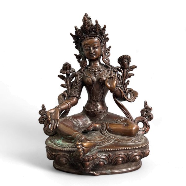 Grüne Tara Buddha Figur aus Bronze, Tibet/Nepal