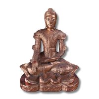 Holz Buddha Figur Mandalay mit Blattvergoldung