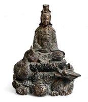 Buddha Figur Bronze Guanyin Phönix & Drache 26cm groß