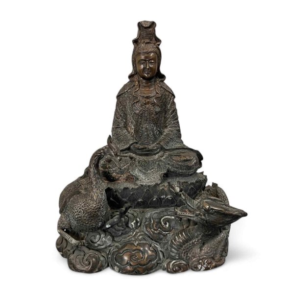 Buddha Figur Bronze Guanyin Phönix & Drache 26cm groß