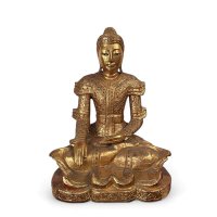 Holz Buddha Figur Mandalay mit Blattvergoldung