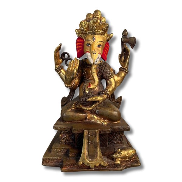 Ganesh Figur aus Nepal, teilvergoldete Bronze Skulptur