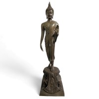 Walking Buddha Figur Bronze aus Thailand 60cm groß