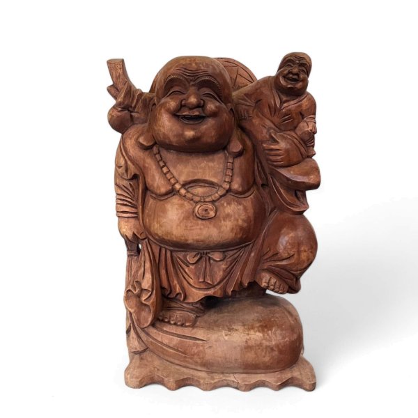 Große Happy Buddha Figur aus Holz (51cm) Reichtumsbuddha