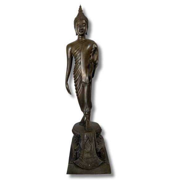 Walking Buddha Figur Bronze aus Thailand 60cm groß