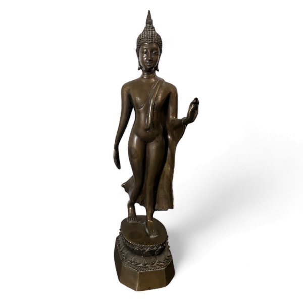 Walking Buddha Figur Bronze aus Thailand 41cm groß