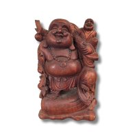 Große Happy Buddha Figur aus Holz (59cm) Reichtumsbuddha