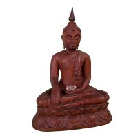 Holz Buddha Figur Mandalay Mudra Erdberührung
