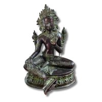 Grüne Tara Buddha Figur aus Bronze, Tibet/Nepal