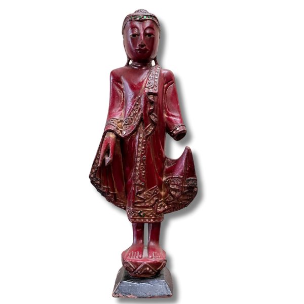 Holz Buddha Figur Burma - Rot - stehend