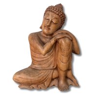 Buddha Figur Holz Statue Relax - 33cm groß