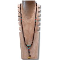 Buddhistische Halskette Mala, Rosenholz, mit Herz