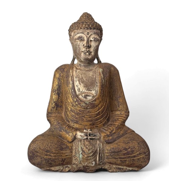 Meditation Buddha Figur aus Holz geschnitzt 51cm Vintage