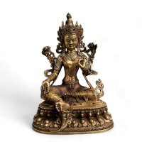 Grüne Tara Buddha Figur aus Bronze, Tibet/China