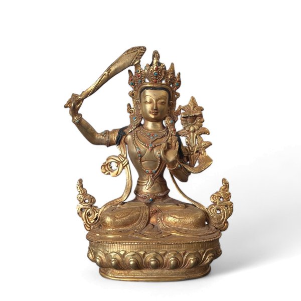 Manjushri Bronze Figur vergoldet Nepal - 31,5cm