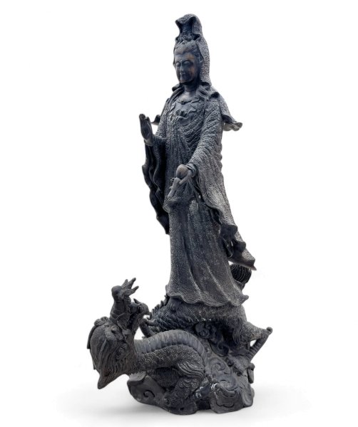 Buddha Figur Bronze Guanyin auf Drache 49cm groß