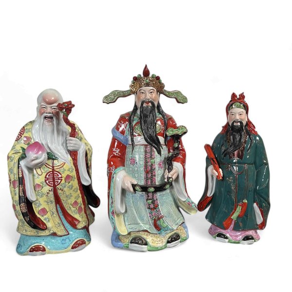 Lu, Fu & Shou Porzellan Figuren aus China, 70cm