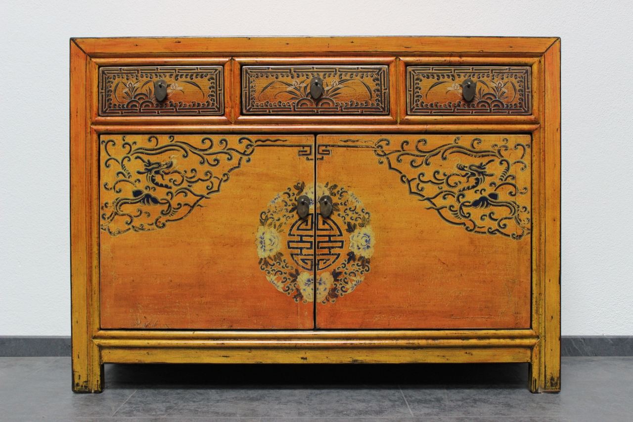 Asiatische Kommode Sideboard Antik Orange China Möbel