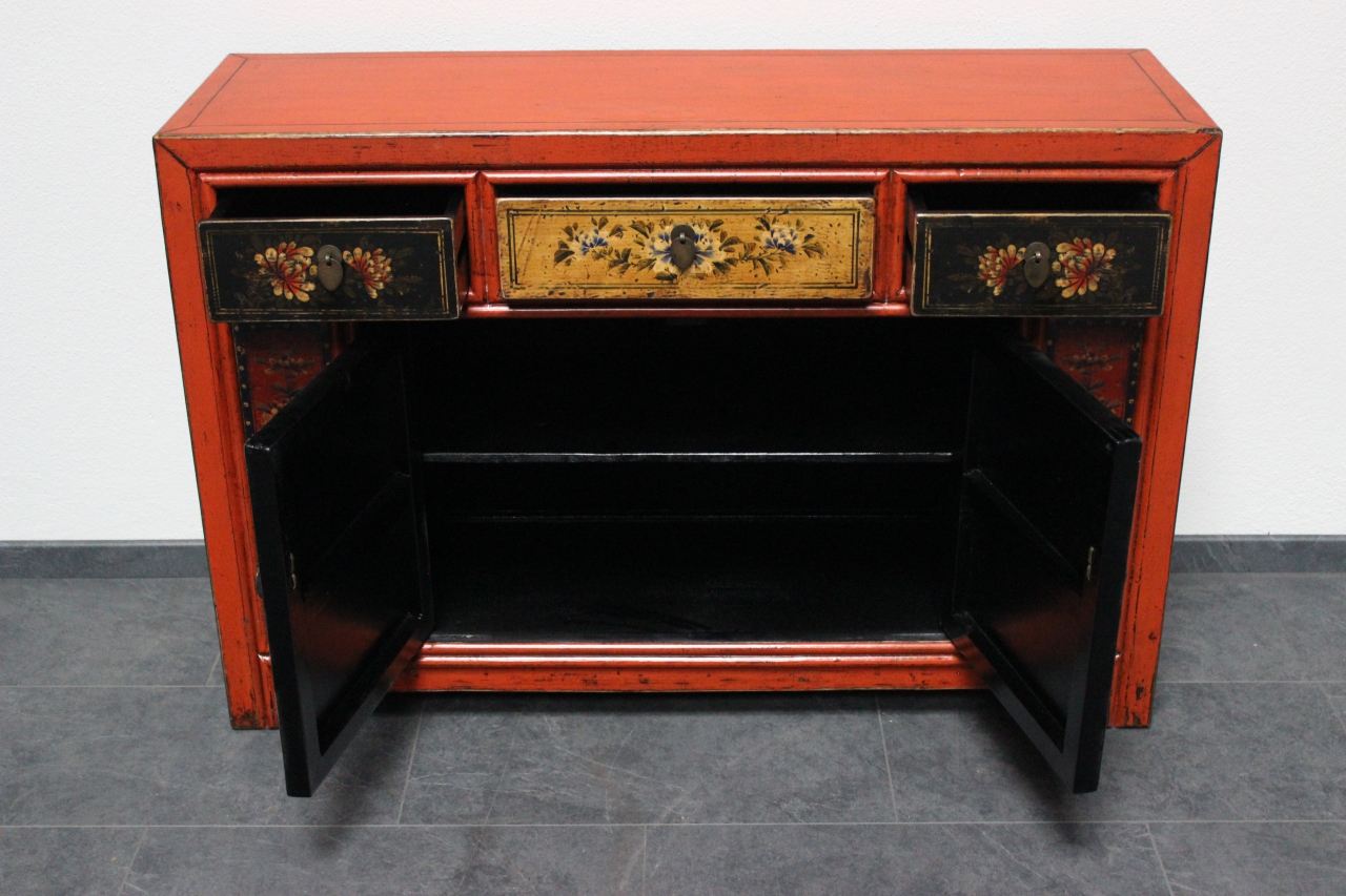 Asiatische Kommode Rot 127cm AntikLook Sideboard China