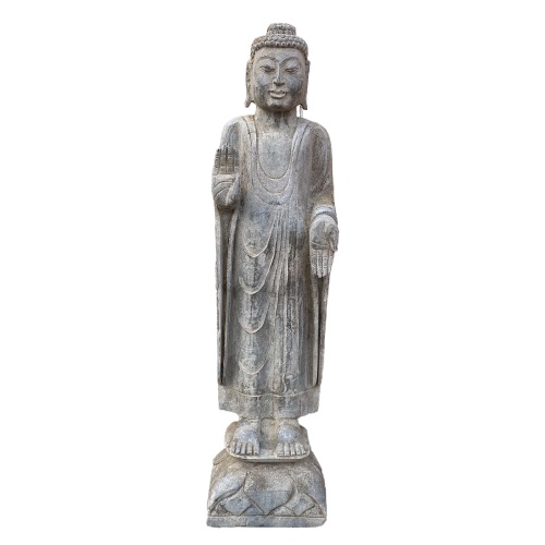 100cm stehende Garten Buddha Statue Naturstein Lotussockel