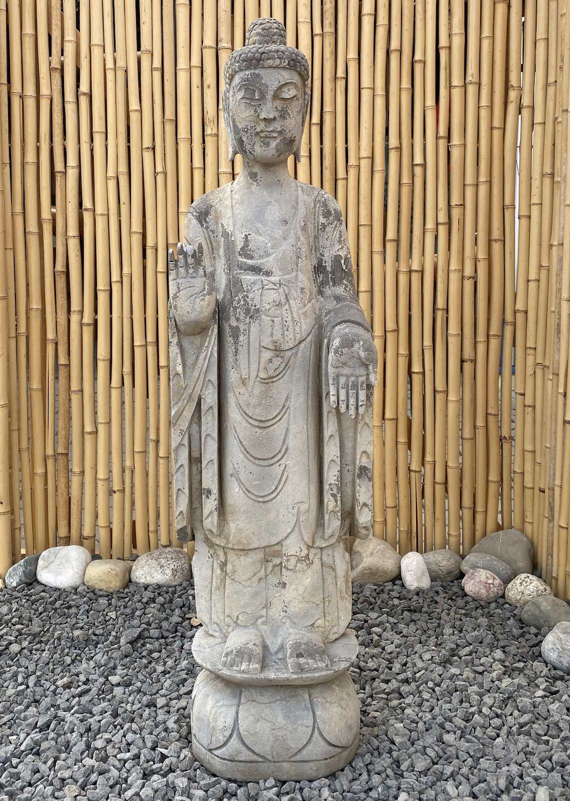 100cm stehende Garten Buddha Statue Naturstein Lotussockel