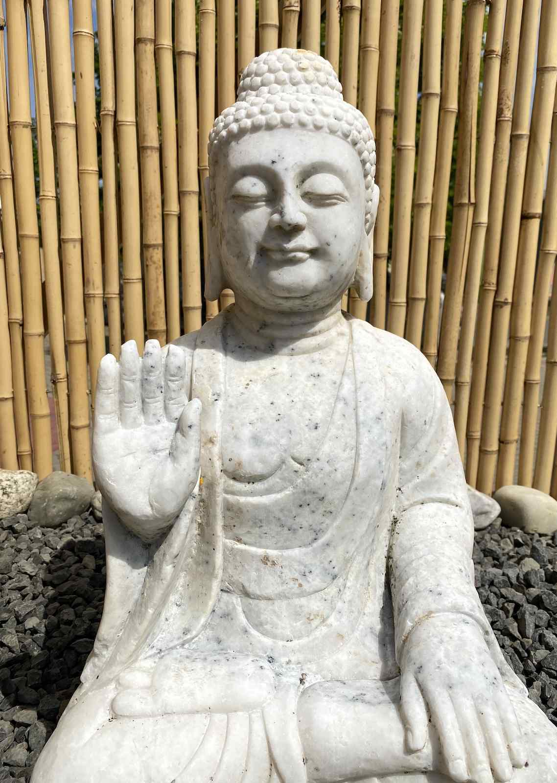 Sitzende Garten Buddha Figur 53cm groß weißer Marmor