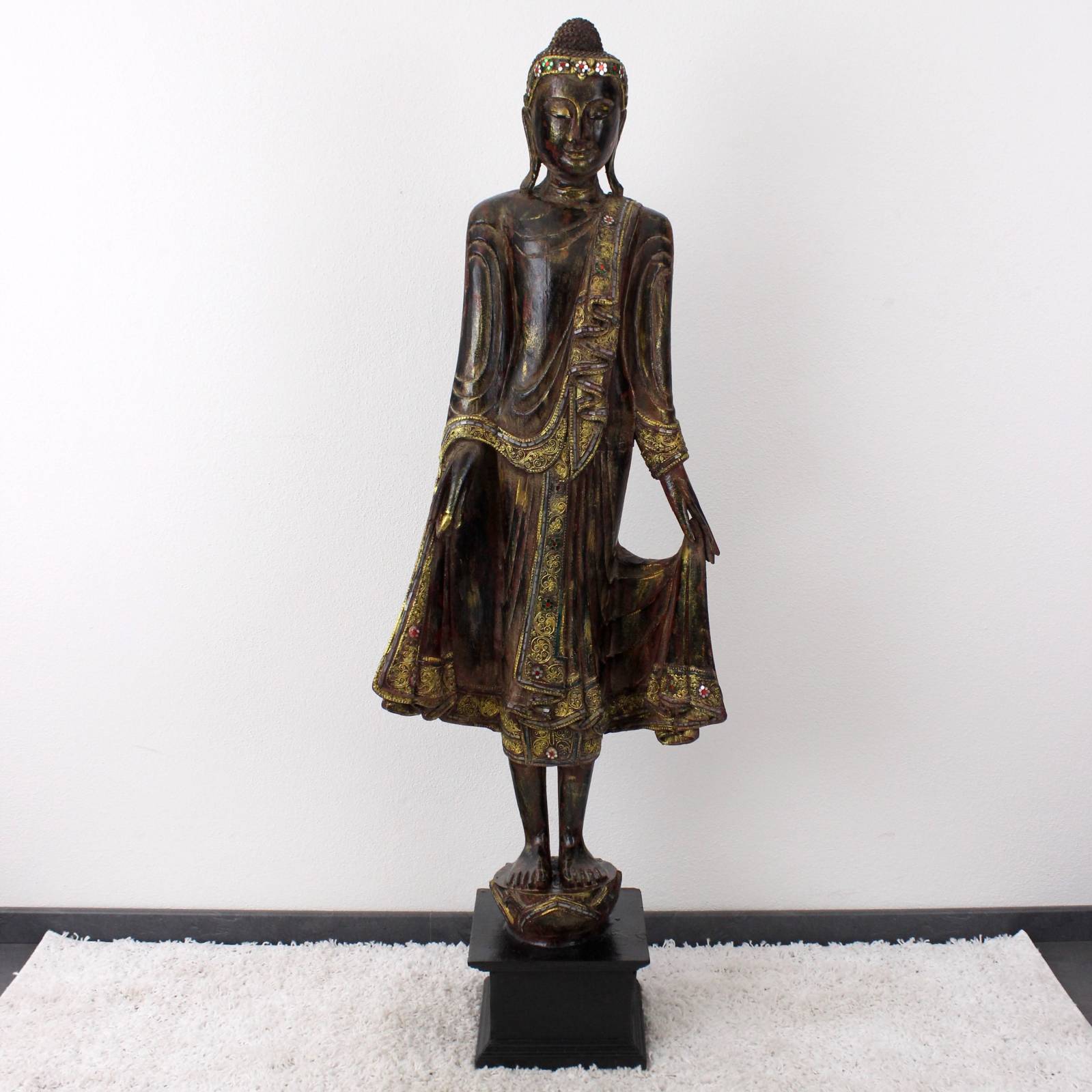 Thailandische Buddha Statue 146cm Thai Holz Figur Lotusknospe Asienlifestyle Ebay